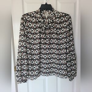 Worthington Geometric Blouse in Black, White, and Orange